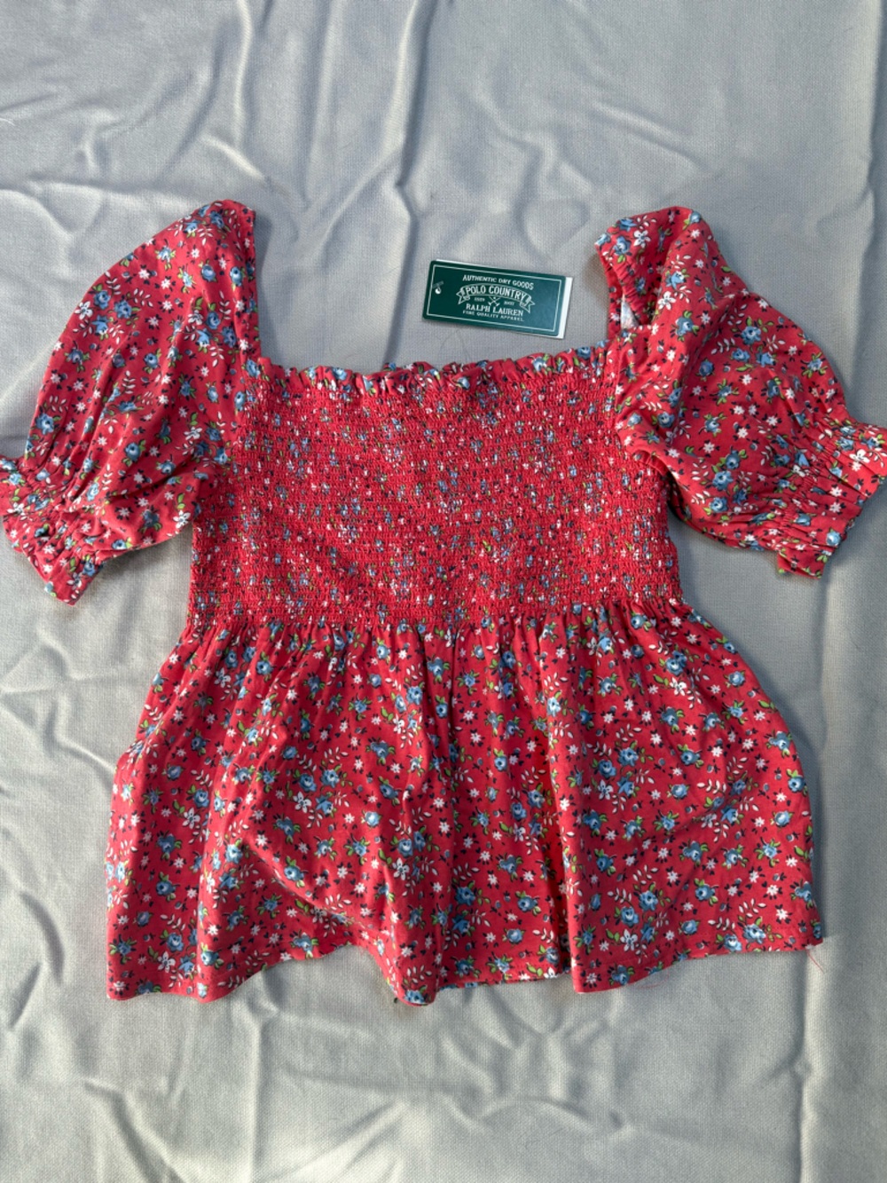 Polo by Ralph Lauren Red Floral Smocked Girls Top
